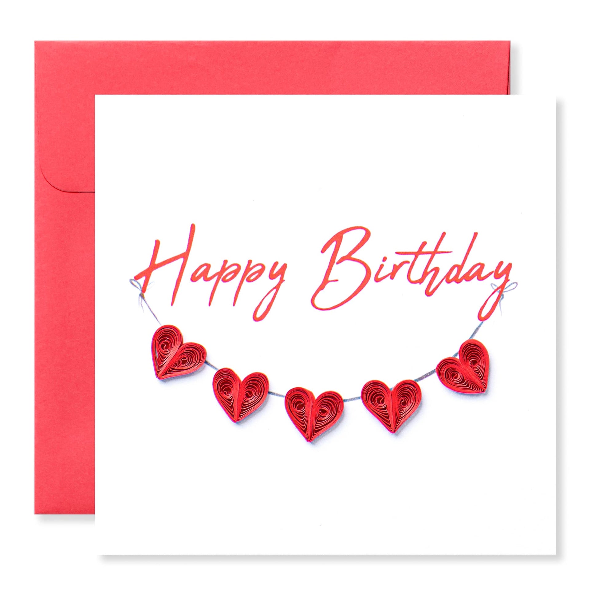 Happy Birthday Red Heart Garland, Greetings cards