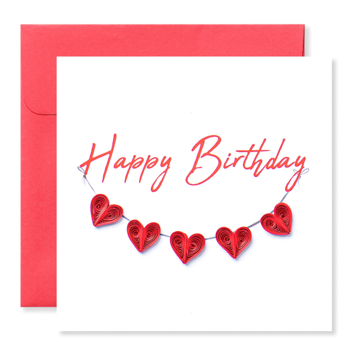 Happy Birthday Red Heart Garland, Greetings cards