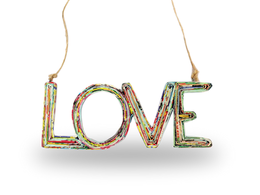 LOVE, Handmade Recycled Paper Quilling Ornament