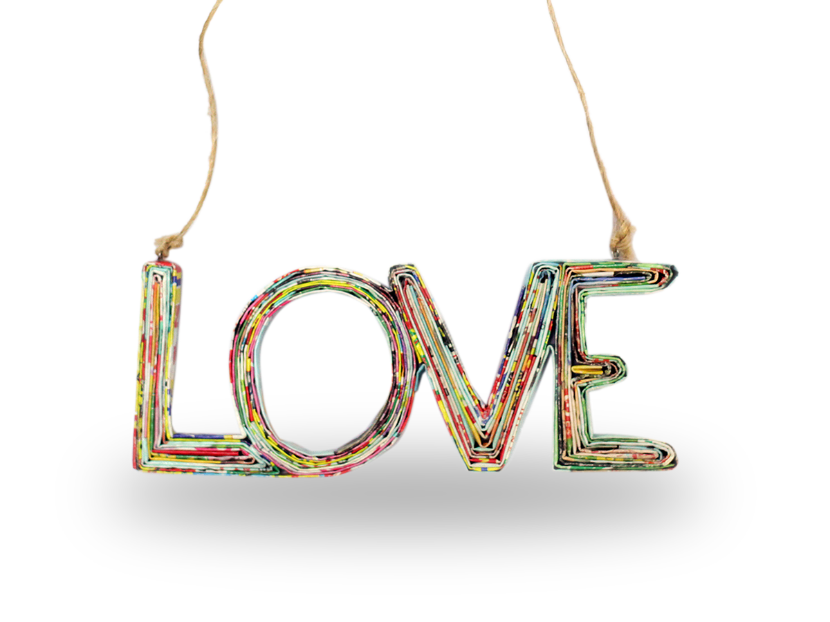 LOVE, Handmade Recycled Paper Quilling Ornament