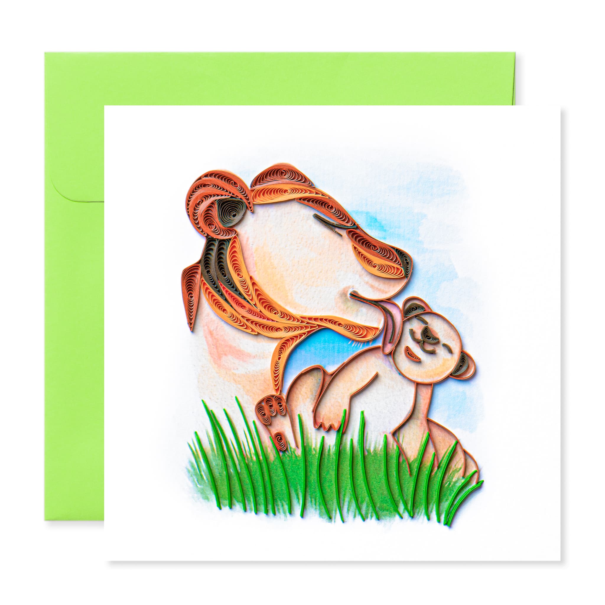 Lion and Cub, Handmade Quilling Paper Greeting Card Lion and Cub, Handmade Quilling Paper Greeting Card