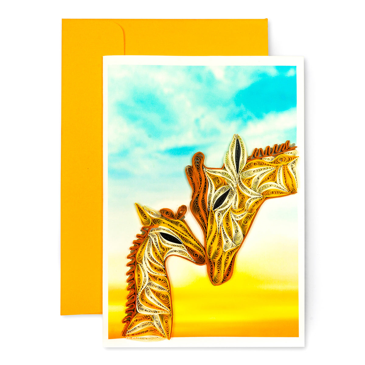 Mother and Child Giraffe, Handmade Quilling Greeting Card