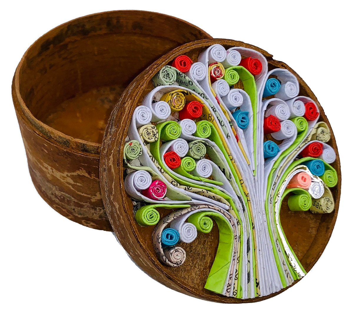 Tree of Life Box, Handmade Cinnamon and Recycled Quilling Paper Decor