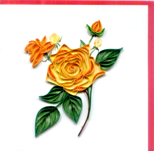 Yellow Rose, Handmade Quilling Paper Greeting Card