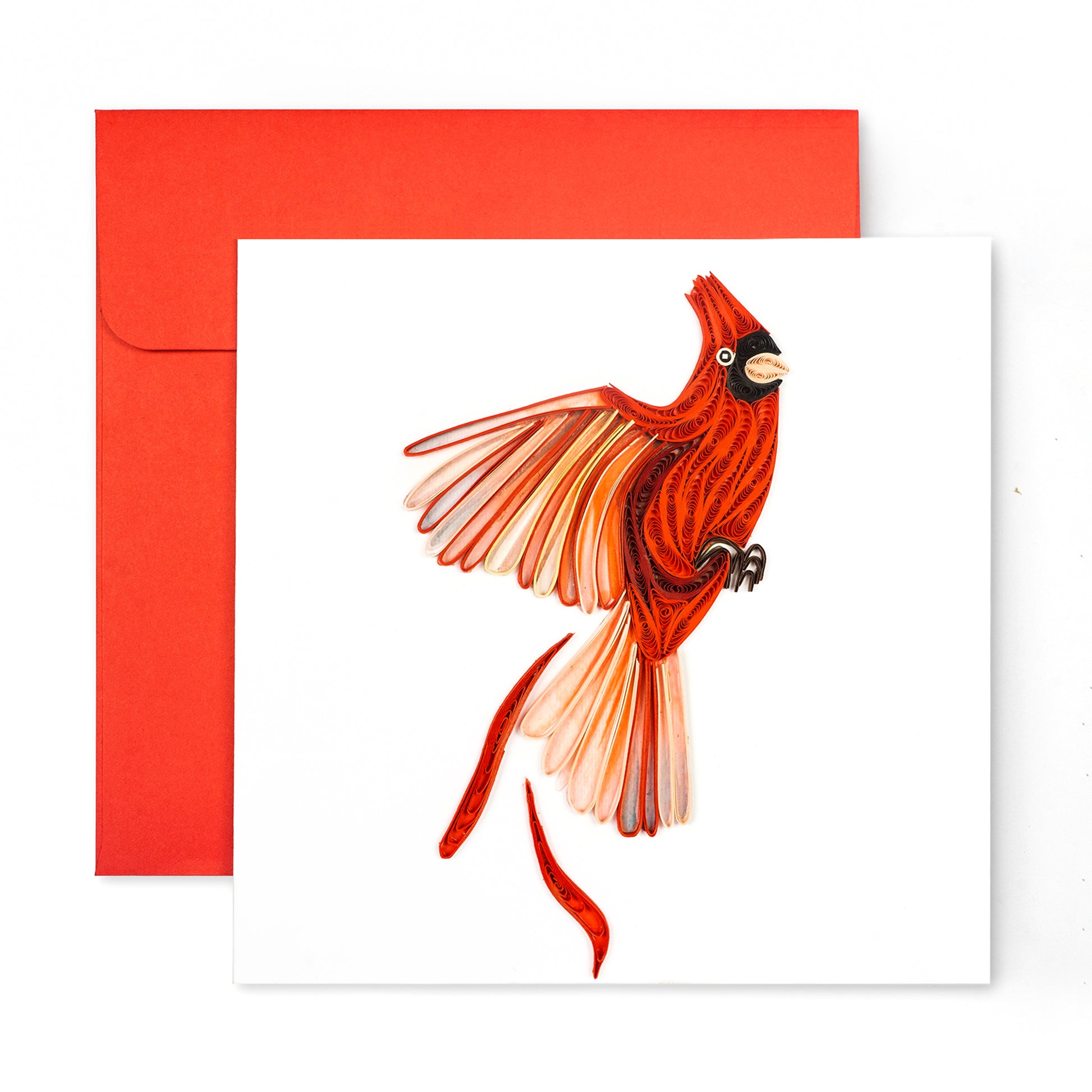 Red Cardinal Solo, Handmade Quilling Greeting Card