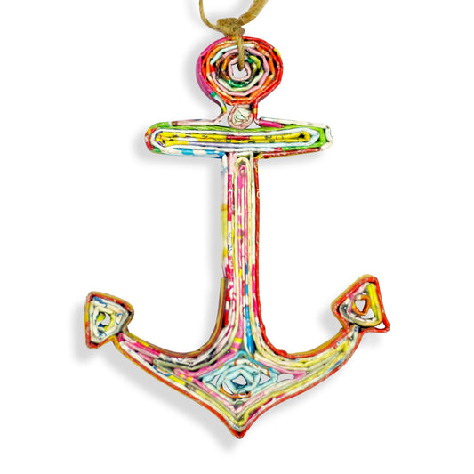 a paper quilling colorful anchor ornament