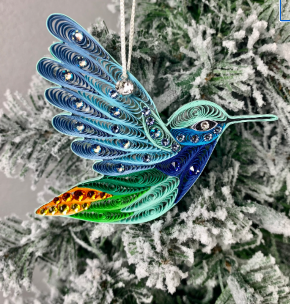 Hummingbird (with Genuine Crystals), Handmade Quilling Paper Ornament Hummingbird (with Genuine Crystals), Handmade Quilling Paper Ornament