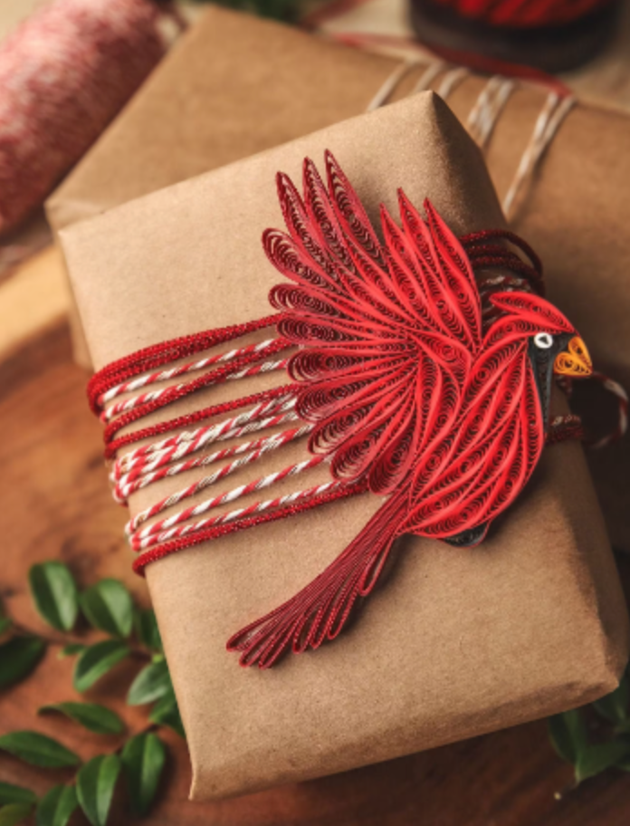 Cardinal (Flying), Handmade Quilling Paper Ornament Cardinal (Flying), Handmade Quilling Paper Ornament