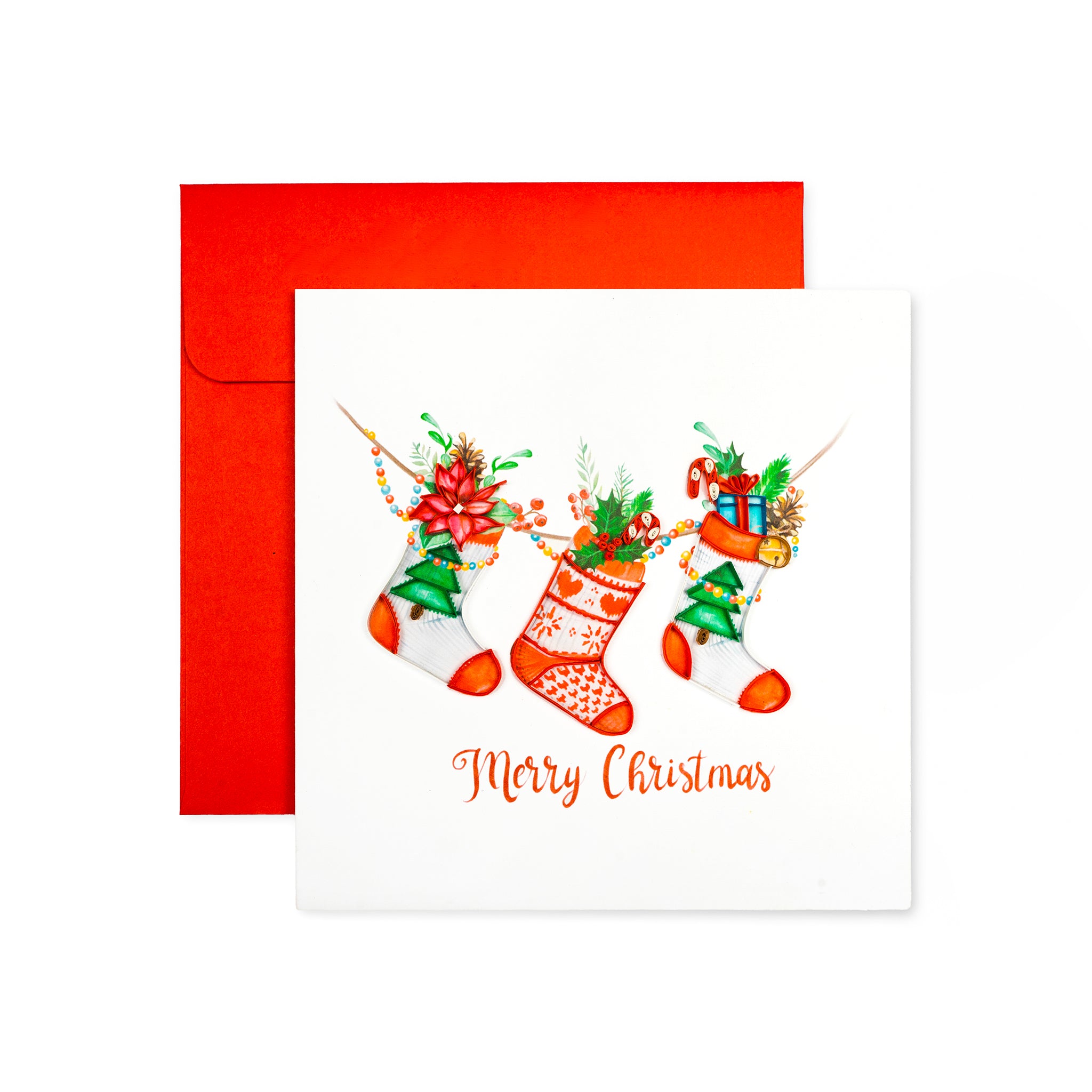 Christmas Stocking, Handmade Quilling Greeting Card Christmas Stocking, Handmade Quilling Greeting Card