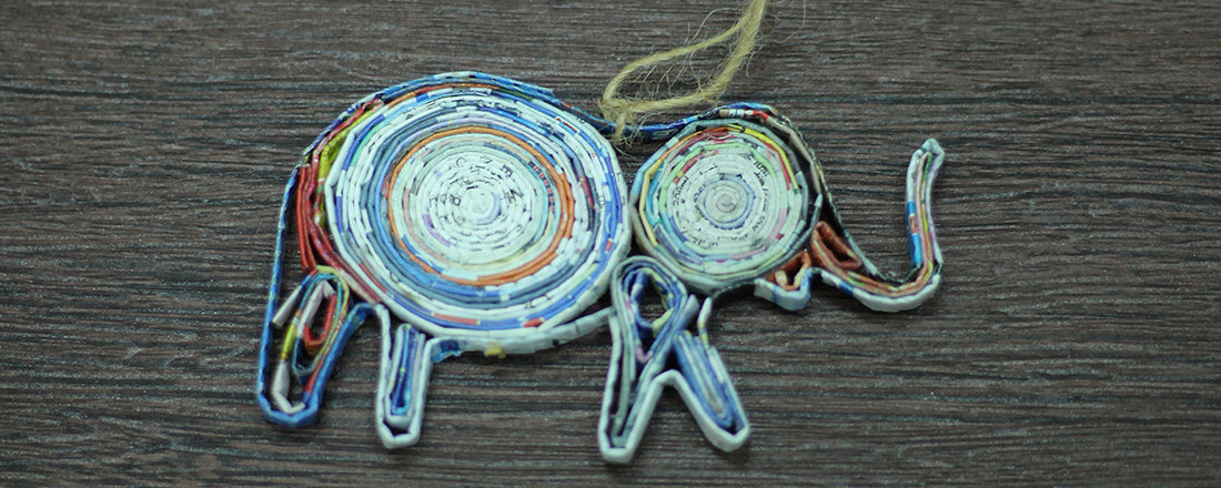 Elephant, Handmade Recycled Paper Ornament