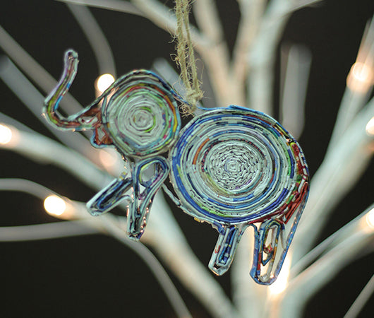 Elephant, Handmade Recycled Paper Ornament