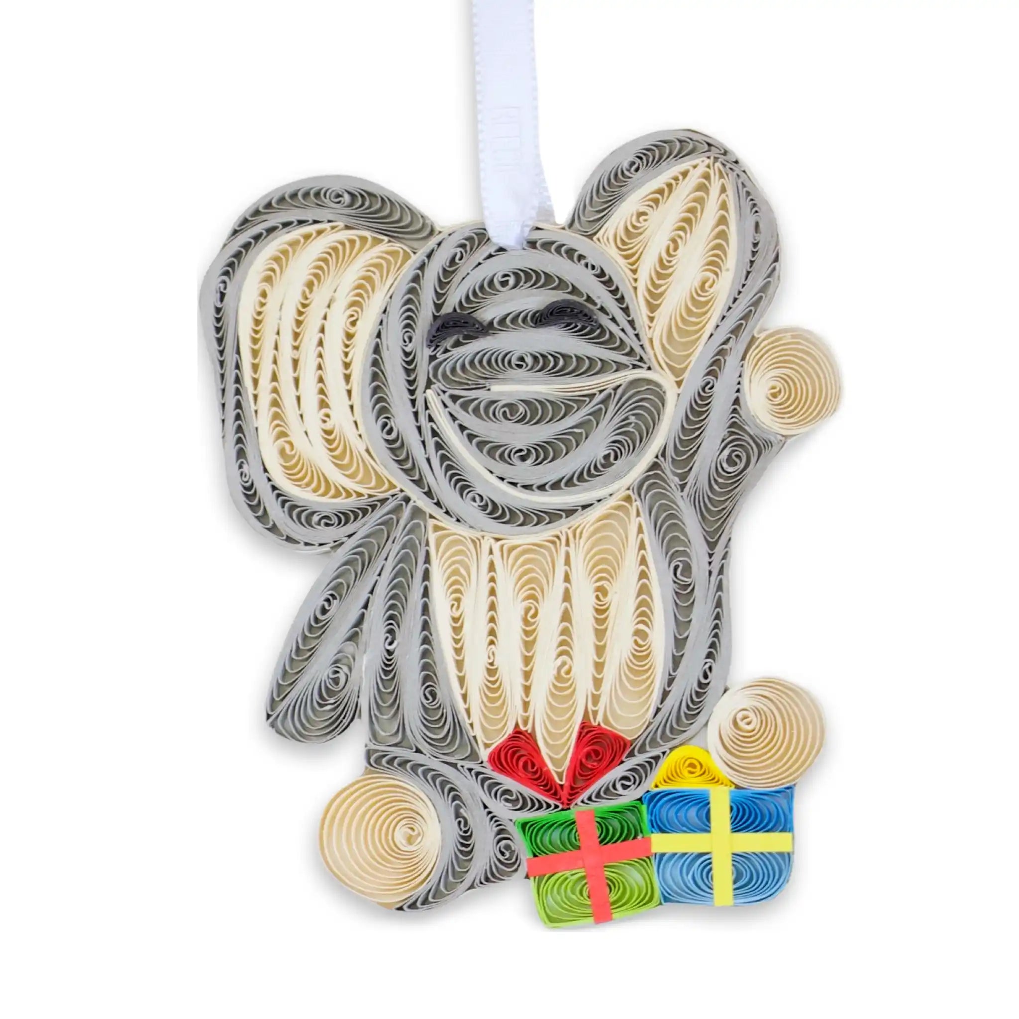 Elephant with Gift, Handmade Quilling Paper Ornament