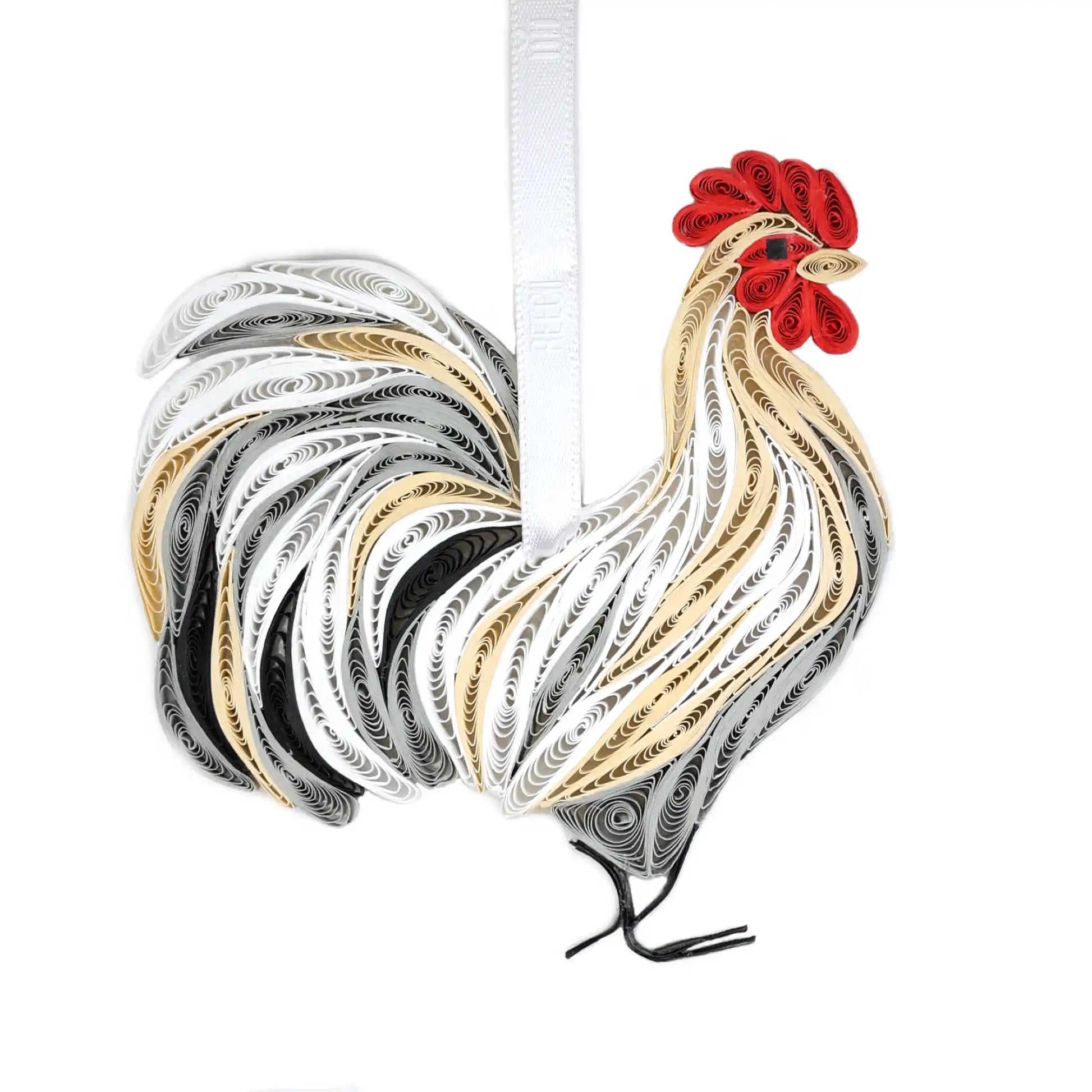 Rooster Black and White, Handmade Quilling Paper Ornament