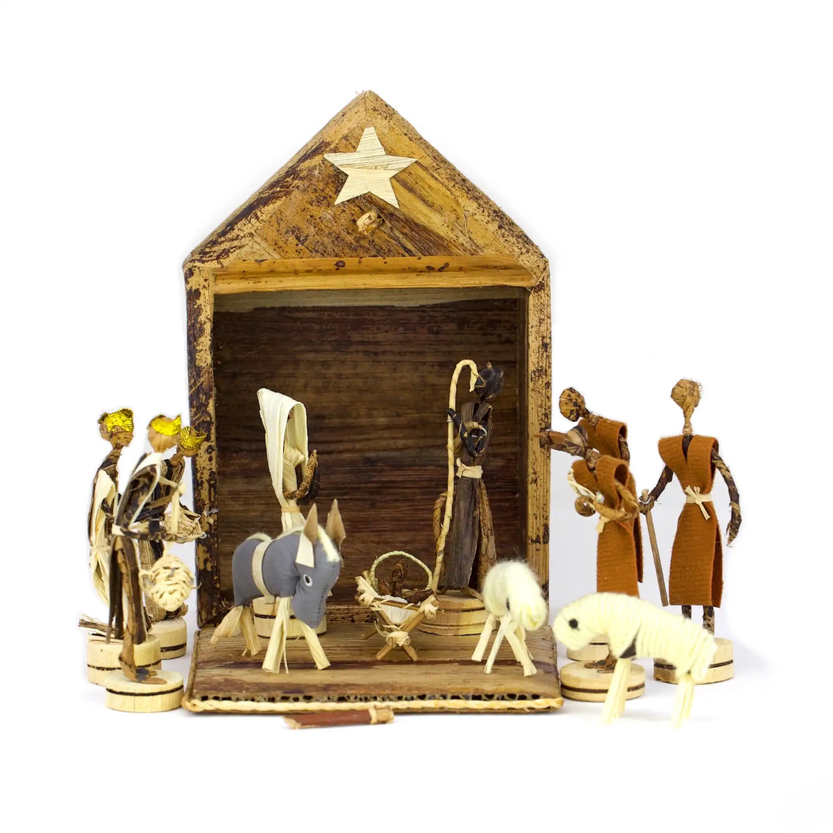 Nativity Set, Handmade Banana Leaf and Straw Decor