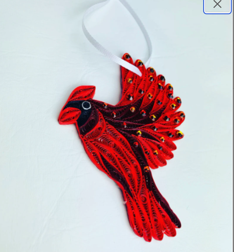 Cardinal (with Genuine Austria Crystals), Handmade Quilling Paper Ornament