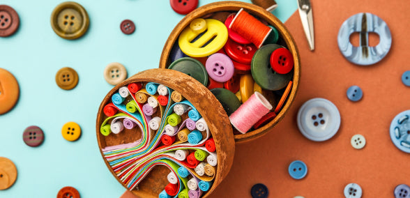 Box made from cinnamon with sewing accessories  inside 