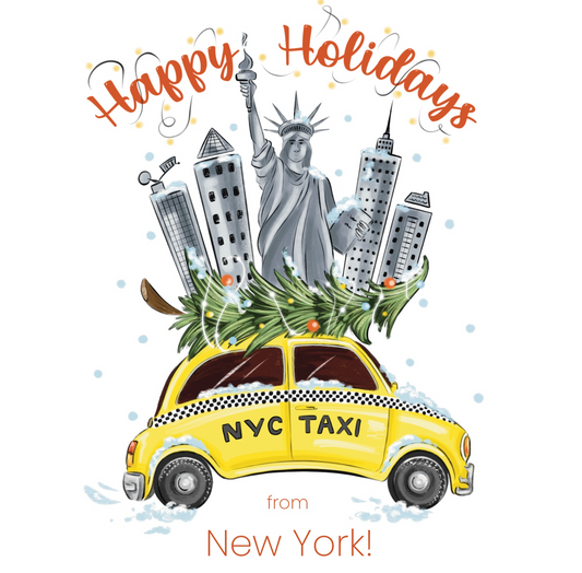 New York Taxi Happy Holidays, Handmade Quilling Paper Greeting Card