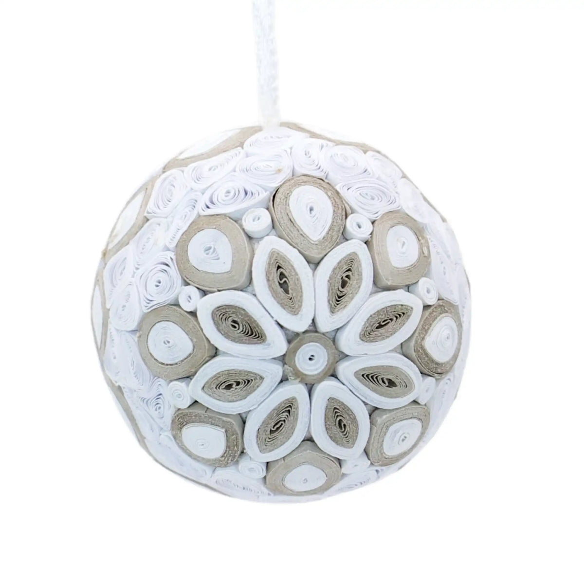 Quilling Ball White Medium, Handmade Paper Ornament