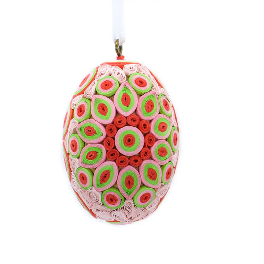 Decorative Egg - Flower (Red Pink Green), Handmade Quilling Paper Ornament