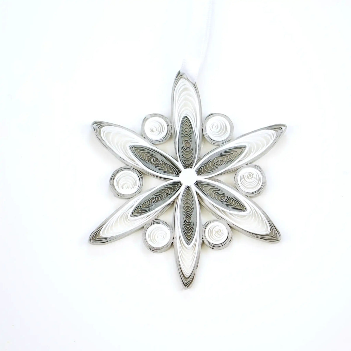 Snowflake White and Gray, Handmade Quilling Paper Ornament