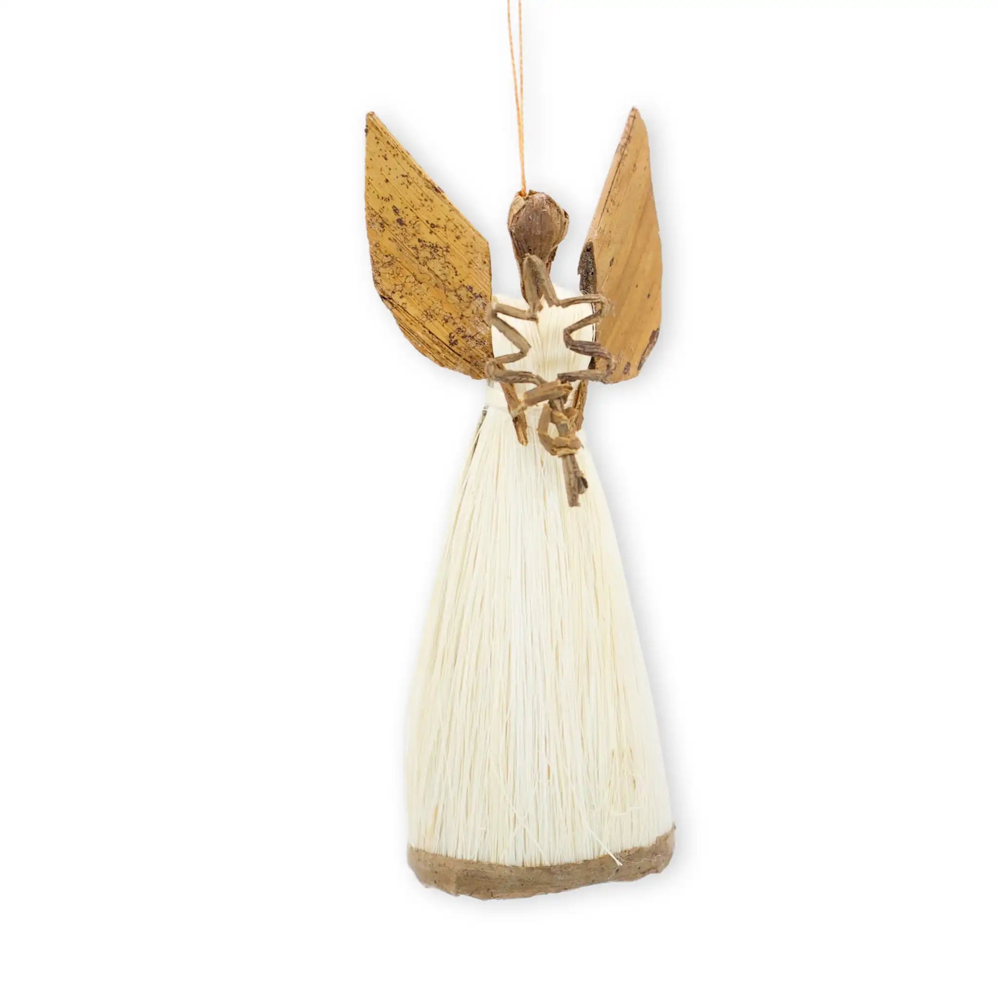 Angel with Star, Round Handmade Straw and Banana Leaf Ornament