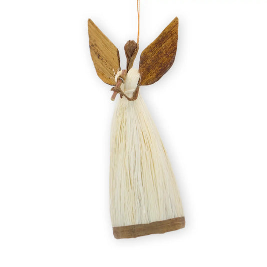 Angel with Trumpet, Premium Round Straw and Banana Leaf Ornament