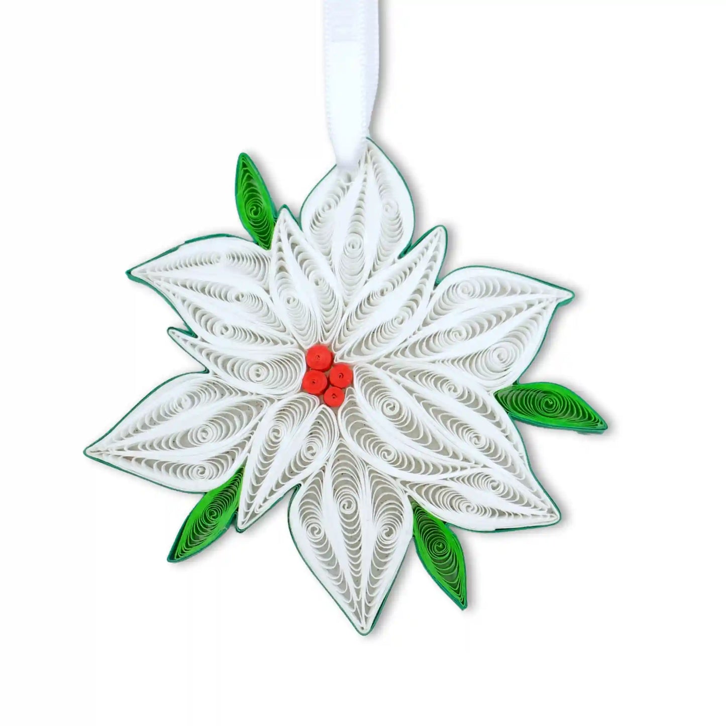 White Poinsettia Christmas Flower  Handmade Paper Ornament