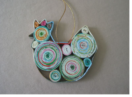 Chicken (Hen), Handmade Recycled Paper Ornament