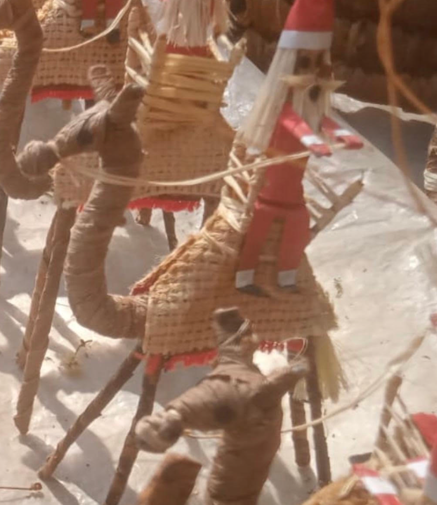 Santa on Camel, Handmade Straw and Banana Leaf Ornament