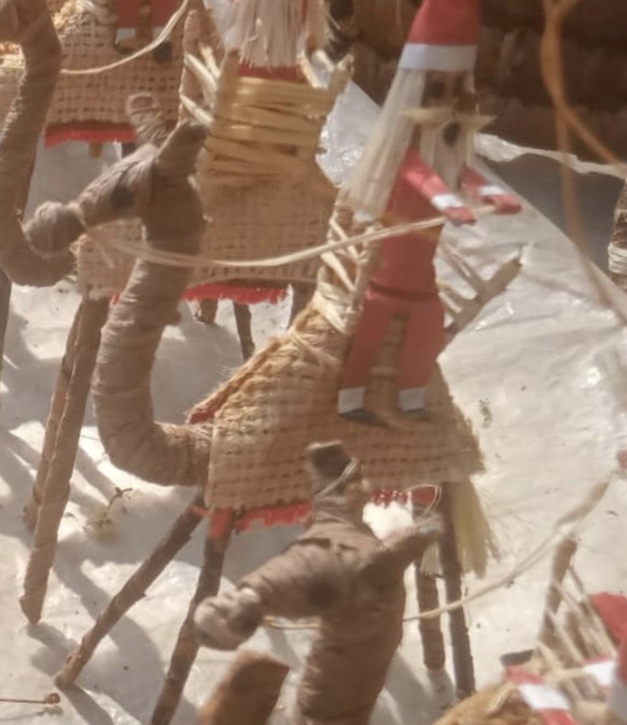 Santa on Camel, Handmade Straw and Banana Leaf Ornament
