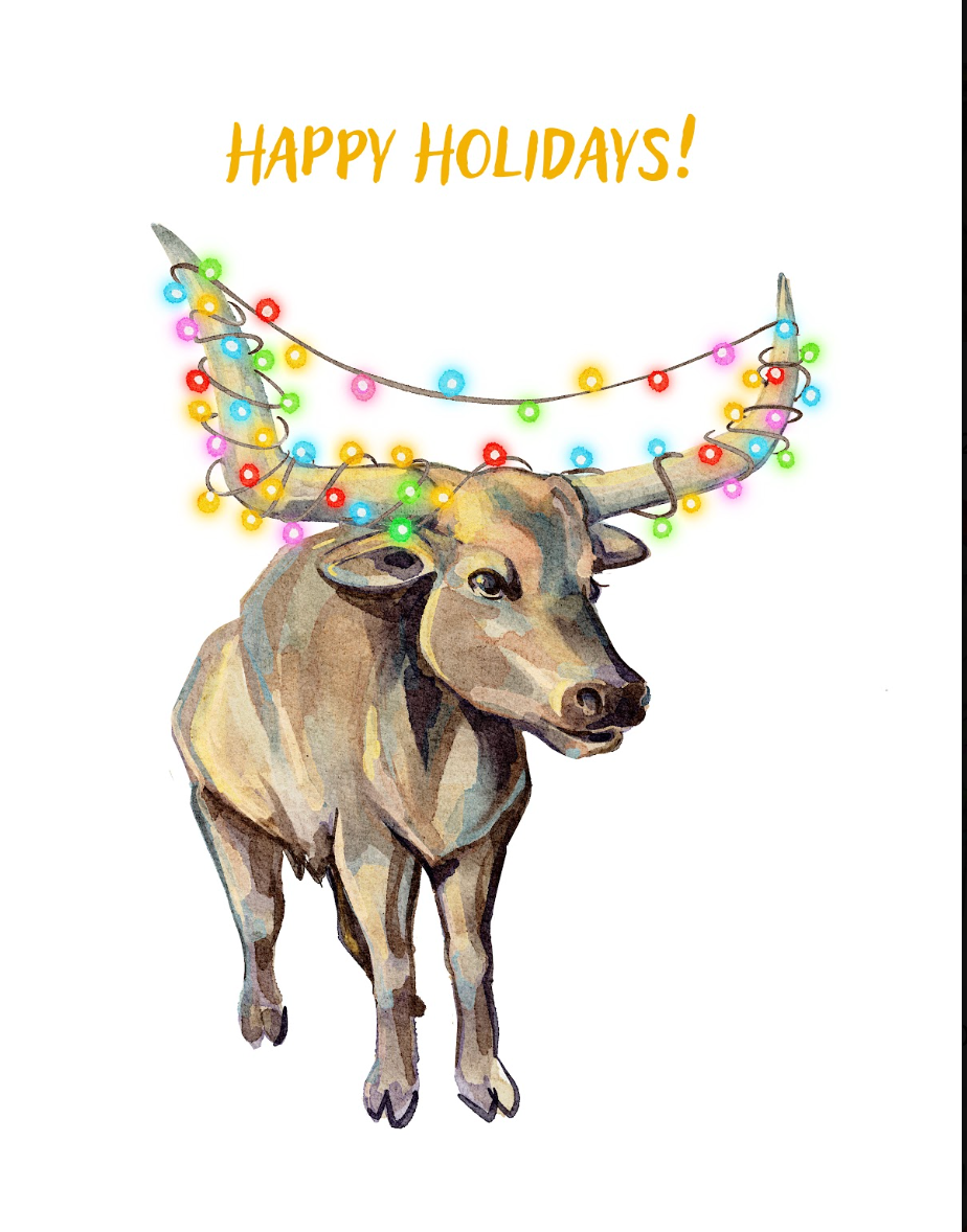 Holiday Longhorn, Handmade Greeting Card