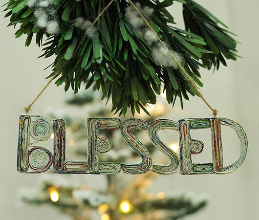 BLESSED, Handmade Recycled Paper Ornament