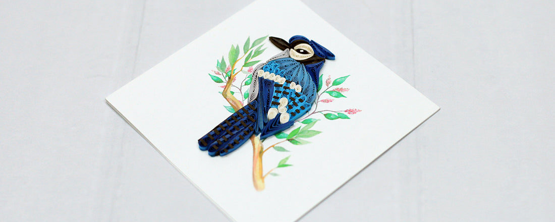 Blue Jay, Handmade Quilling Greeting Card