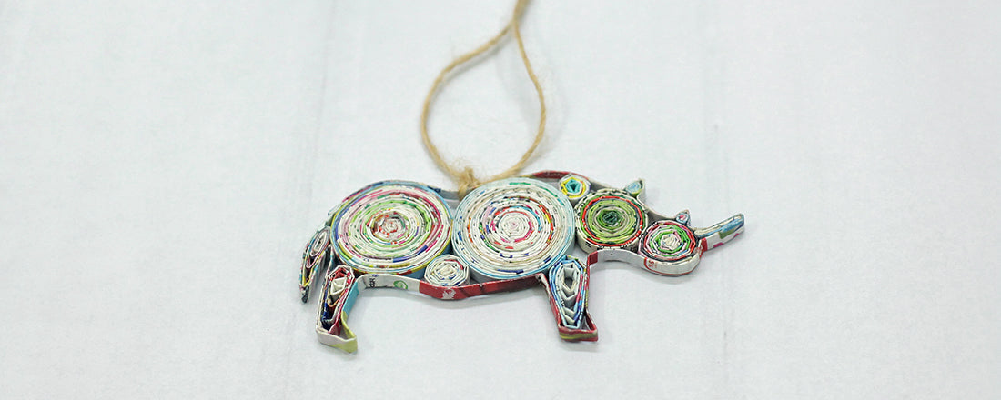 Rhino, Handmade Recycled Paper Ornament