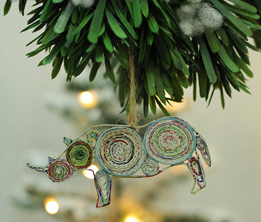 Rhino, Handmade Recycled Paper Ornament