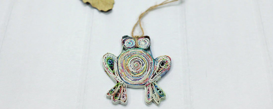 Frog, Handmade Recycled Paper Frog Ornament