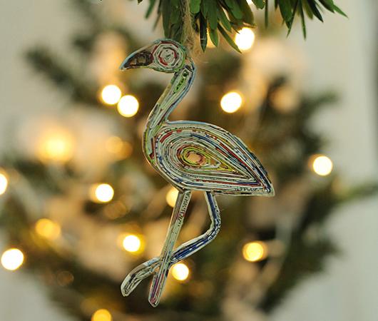 Flamingo, Handmade Recycled Paper Ornament