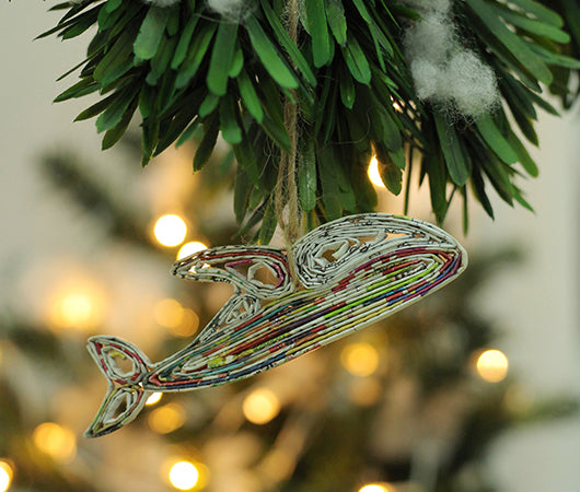 Whale, Handmade Recycled Paper Ornament