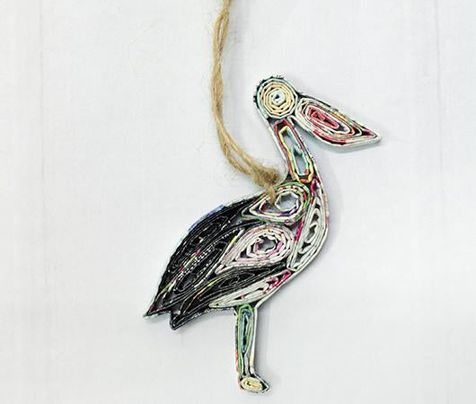 Pelican, Handmade Recycled Paper Ornament