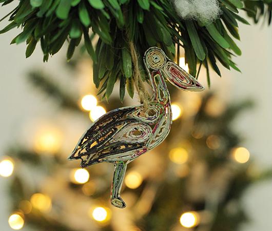 Pelican, Handmade Recycled Paper Ornament