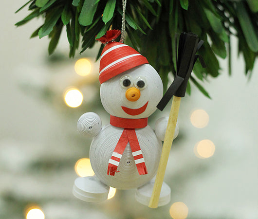 Snowman, Handmade Recycled Paper Ornament