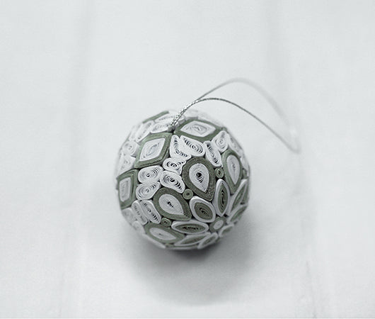 Quilling Ball White Medium, Handmade Paper Ornament