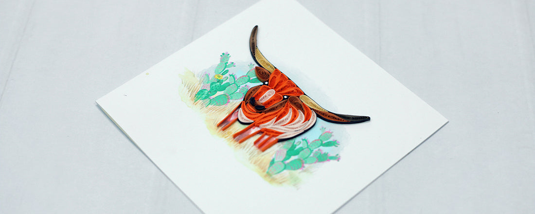 Long Horn, Handmade Quilling Greeting Card