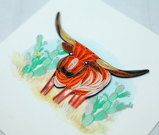 Long Horn, Handmade Quilling Greeting Card