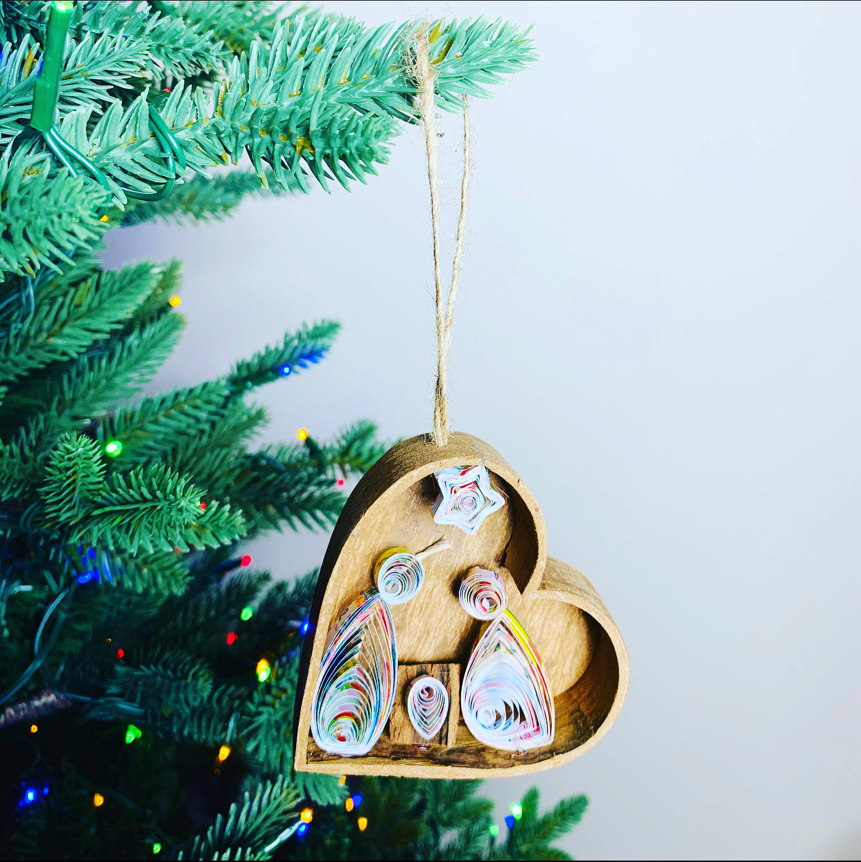 Nativity (Heart), Handmade Cinnamon and Recycled Paper Ornament