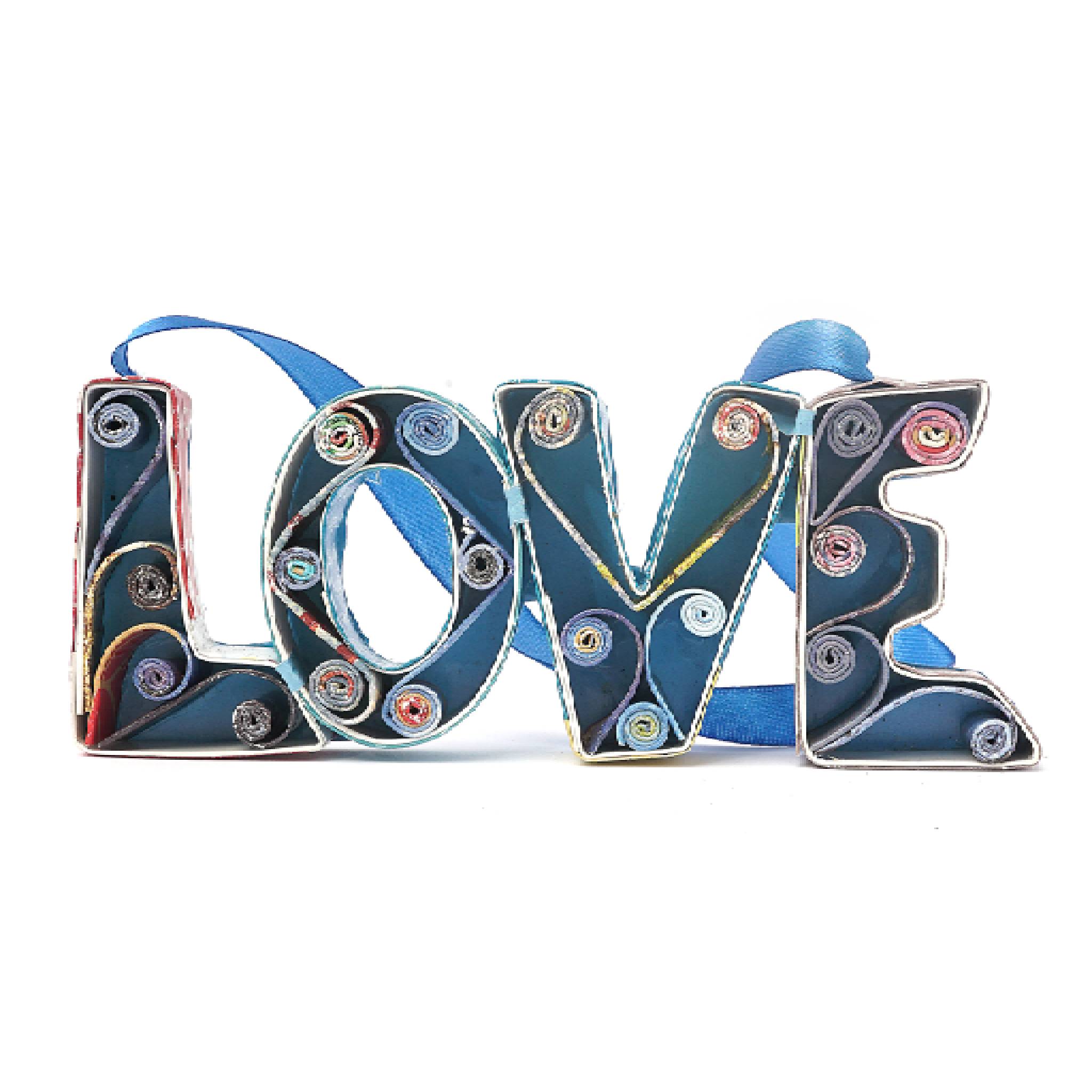 LOVE, Handmade Recycled Paper Ornament