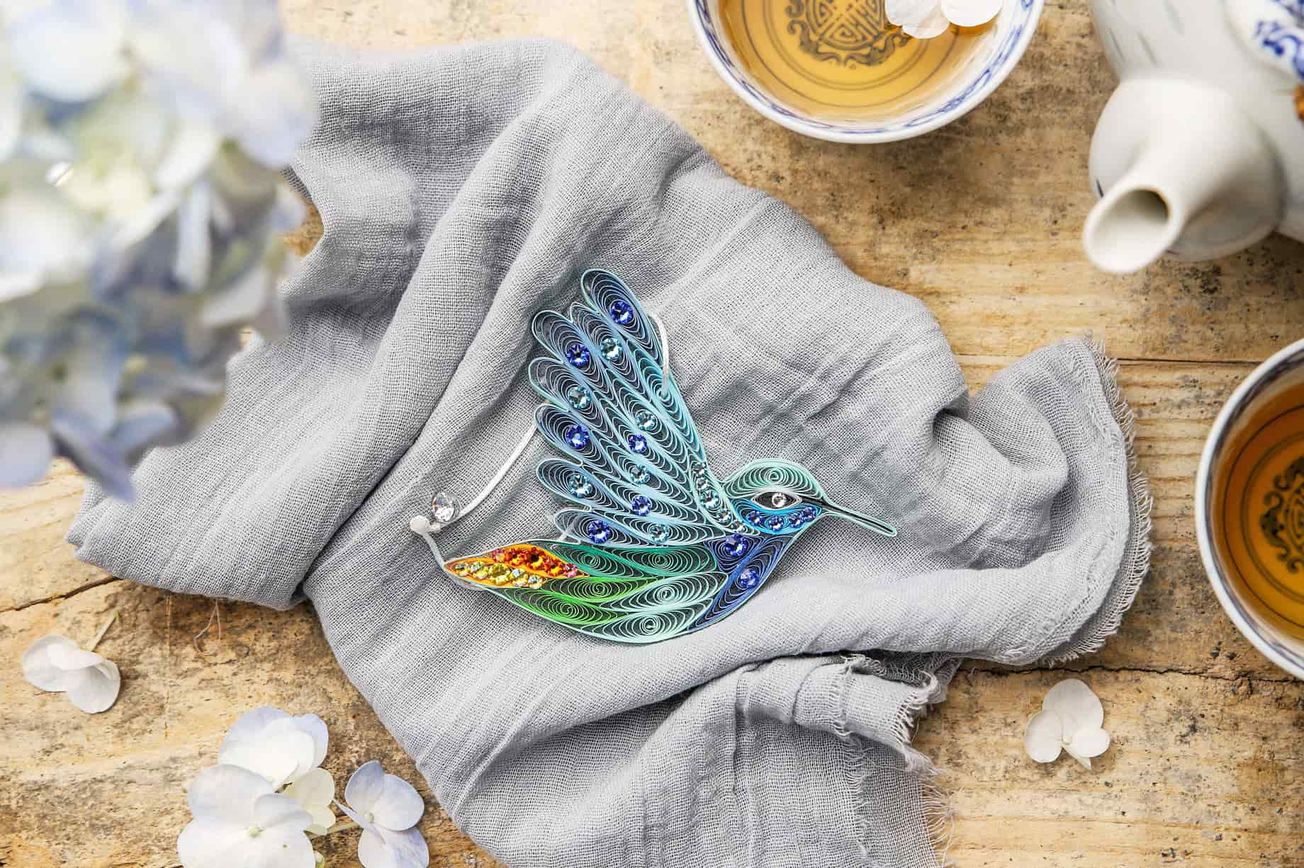 Hummingbird (with Genuine Crystals), Handmade Quilling Paper Ornament