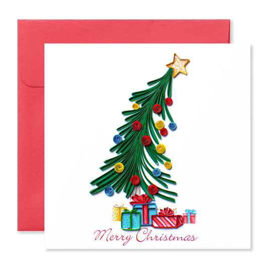 Bending Christmas Tree, Handmade Quilling Greeting Card
