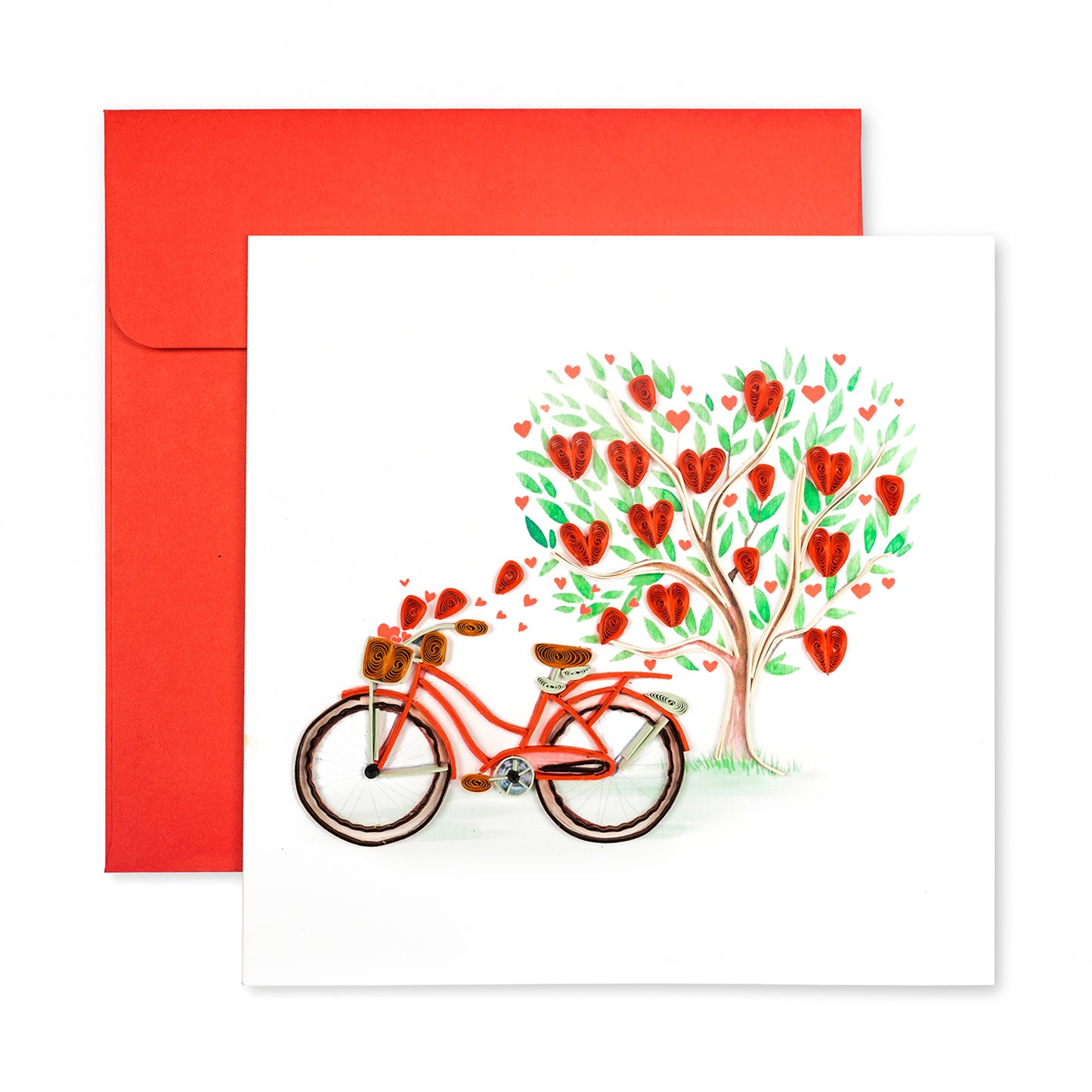 Bicycle and Hearts, Handmade Quilling Greeting Card