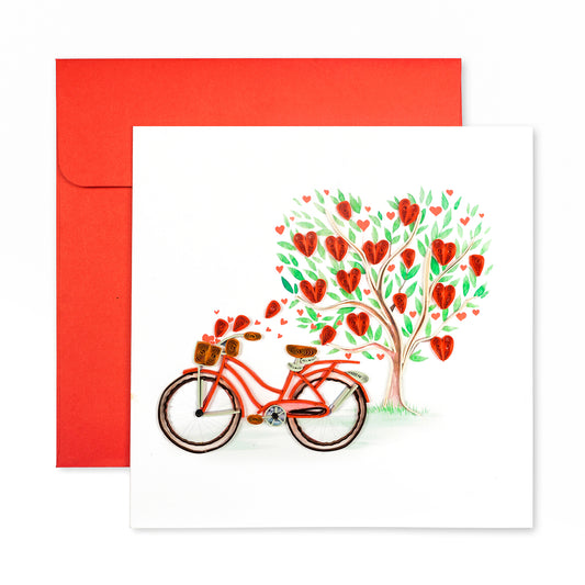 Bicycle and Hearts, Handmade Quilling Greeting Card